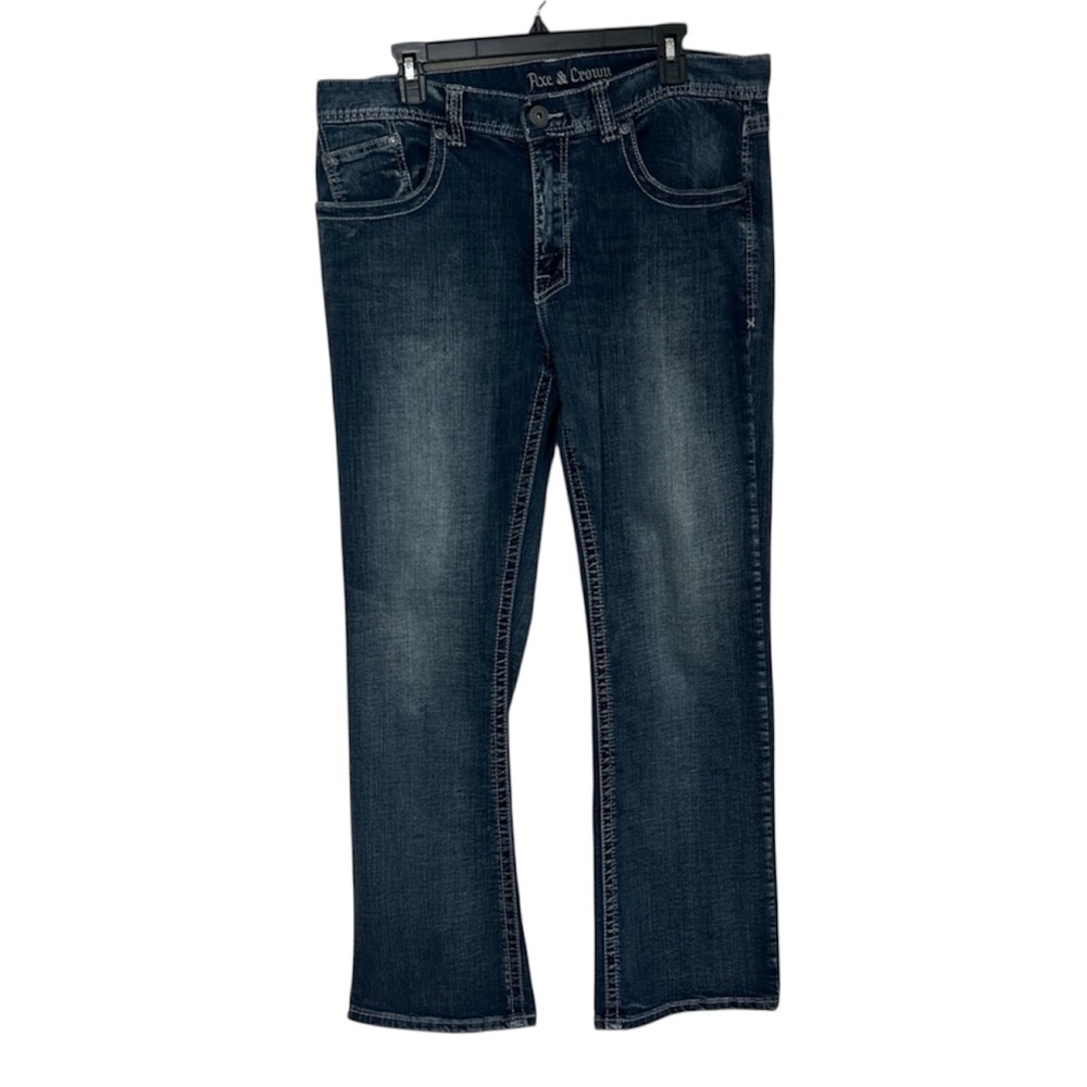 Axe & Crown Boot Fit Mens Blue Jeans 36x32 Heavy Stitch Embroidered Pocket